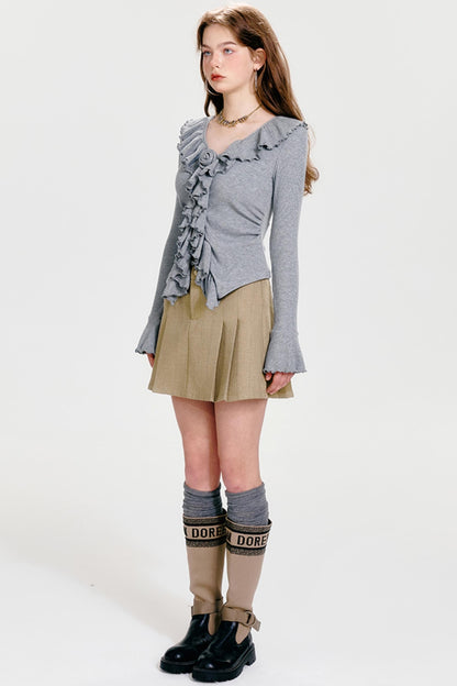 Chic V-Neck Ruffled Cardigan