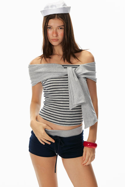 One-Shoulder Striped Top & Shorts Set-Up