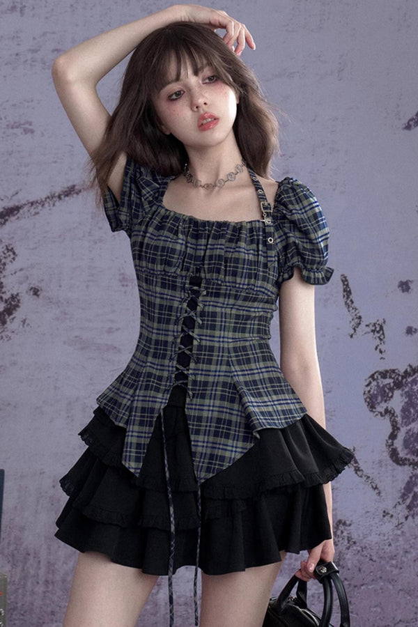 Vintage Green Check Summer Top