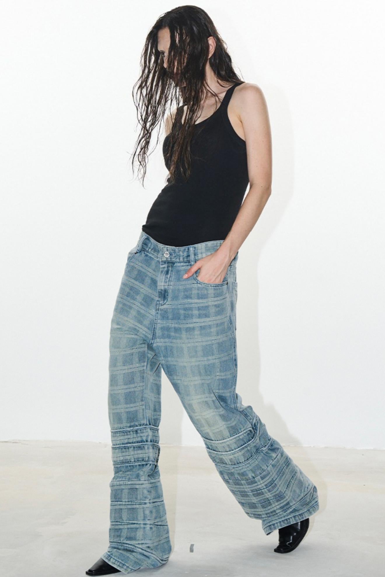 Plaid Denim Pants