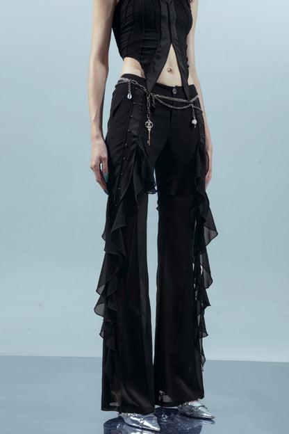 Fiery Chiffon Wide-Leg Trousers