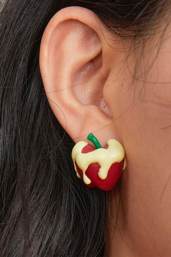 Silver Clip Apple Resin Earrings