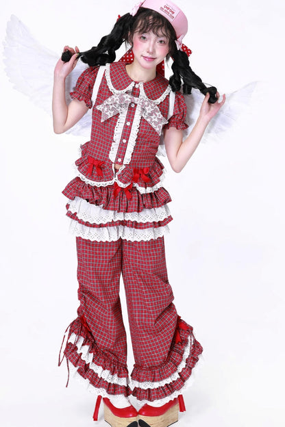 Red Gingham Showa Style Shirt