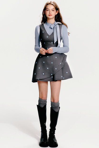 Blue Floral V-Neck Dress