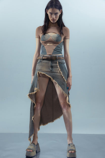 Blue Denim Patchwork Tee