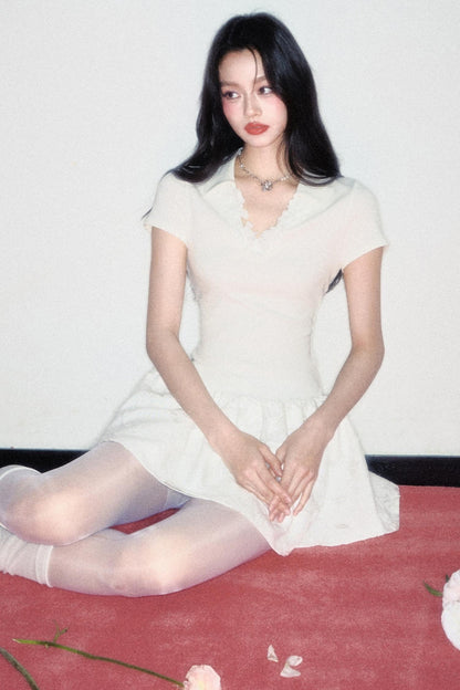 Korean Floral Polo Dress