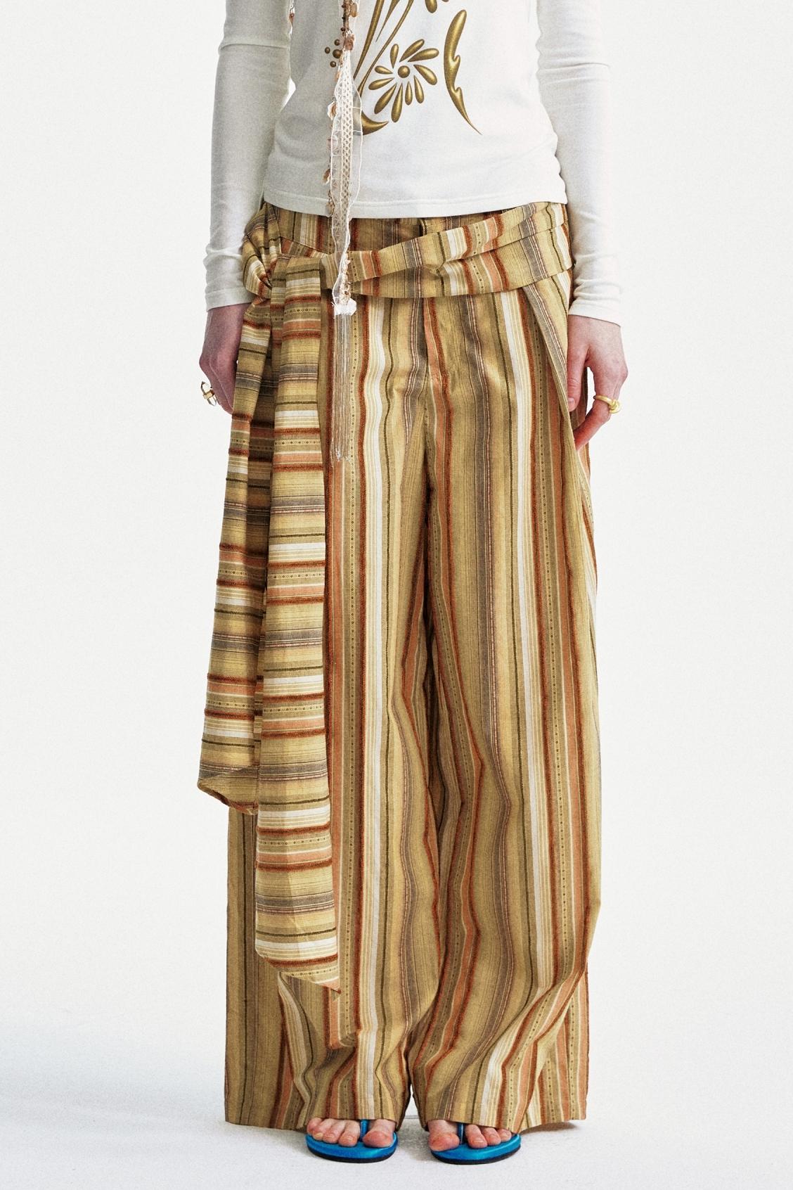 Striped Color-Block Wide Pants