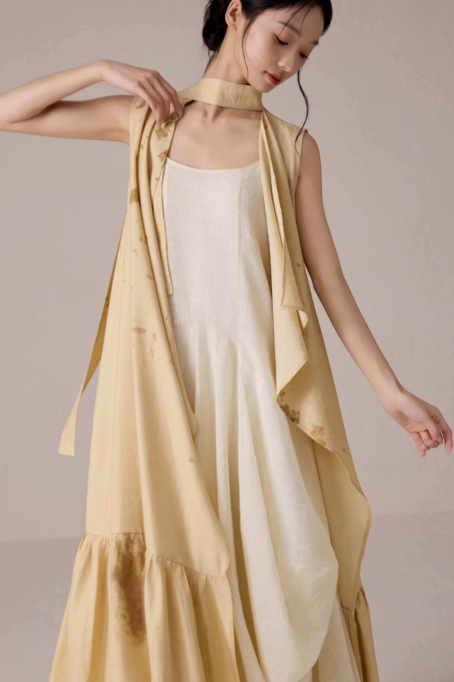 Tea-Dyed Flowing Belted Jacket