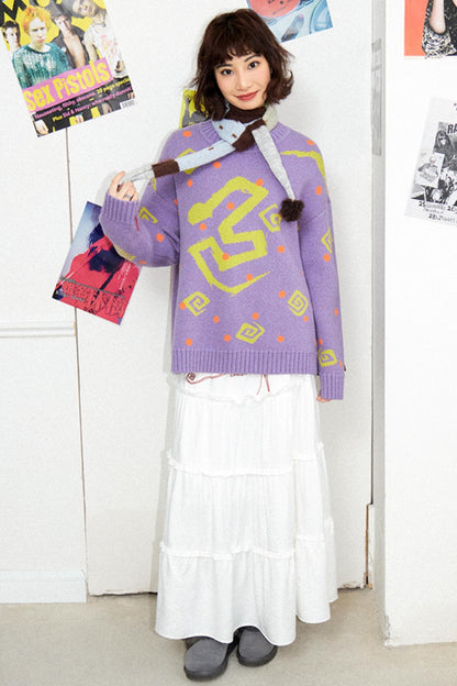 Purple Snake Jacquard Sweater