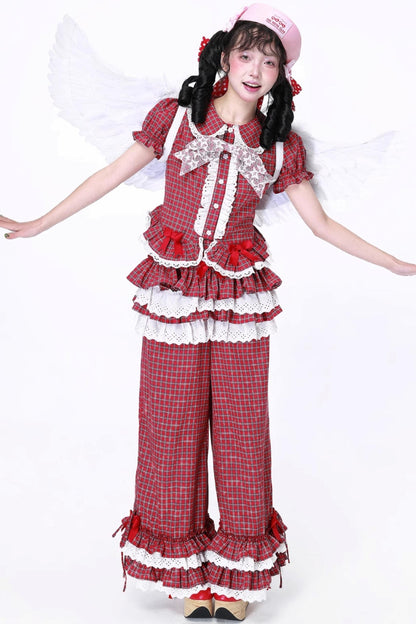 Red Gingham Showa Style Shirt