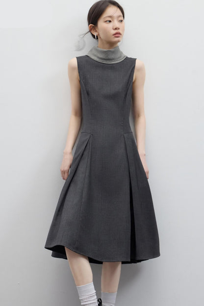 Gray Pleated Slim Fit Dress