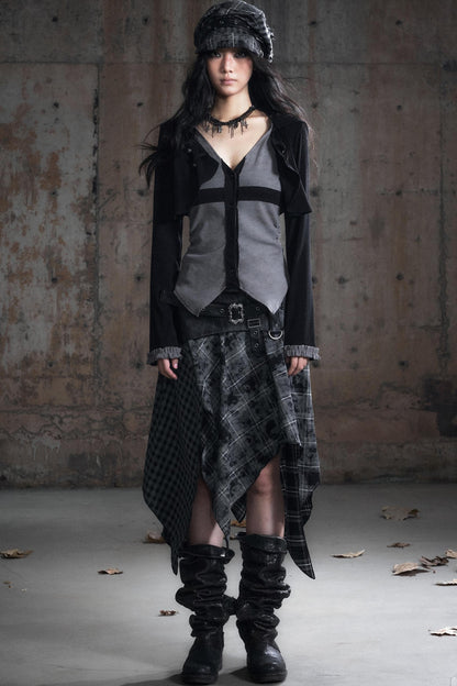 Two-Tone Long Sleeve Hooded Top