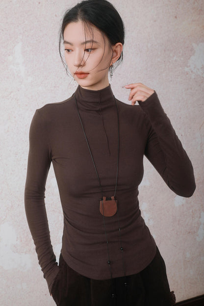 Three-dimensional Warm Semi-Turtleneck T-shirt