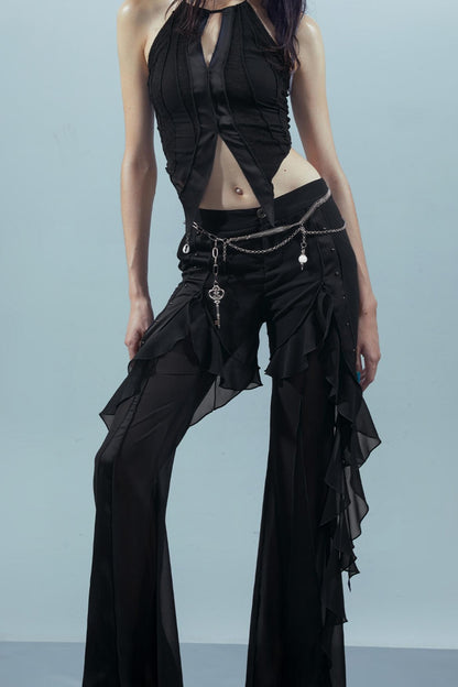 Fiery Chiffon Wide-Leg Trousers