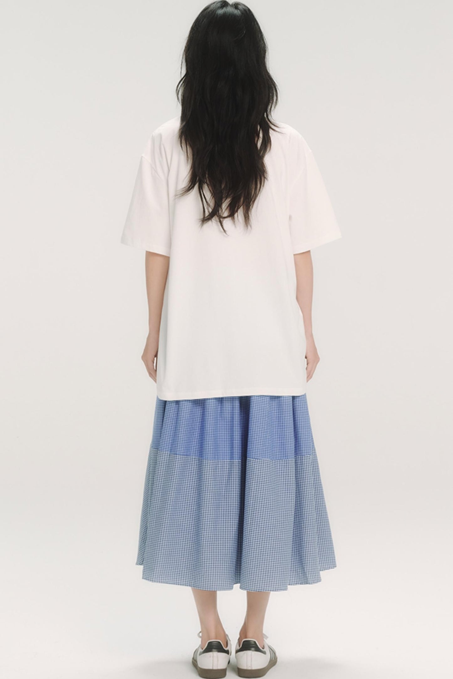 Blue Check Elastic Waist Skirt