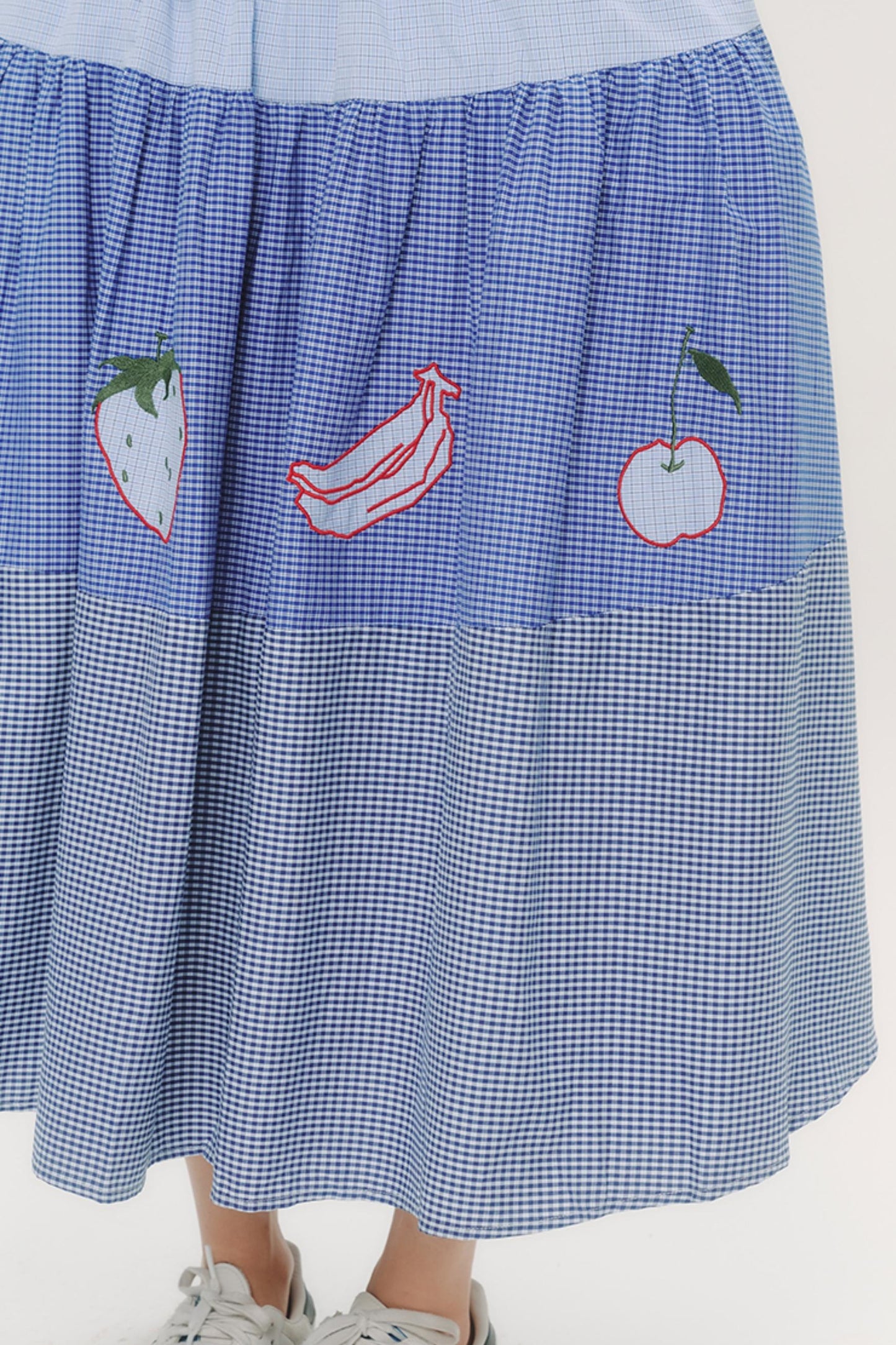 Blue Check Elastic Waist Skirt