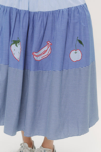 Blue Check Elastic Waist Skirt