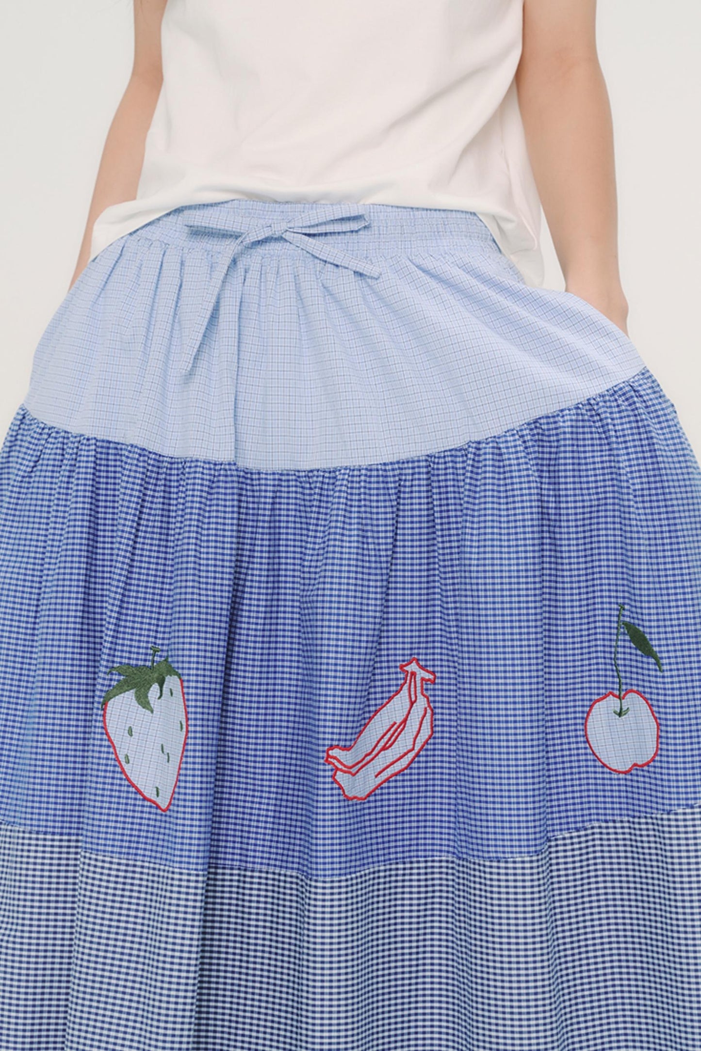 Blue Check Elastic Waist Skirt