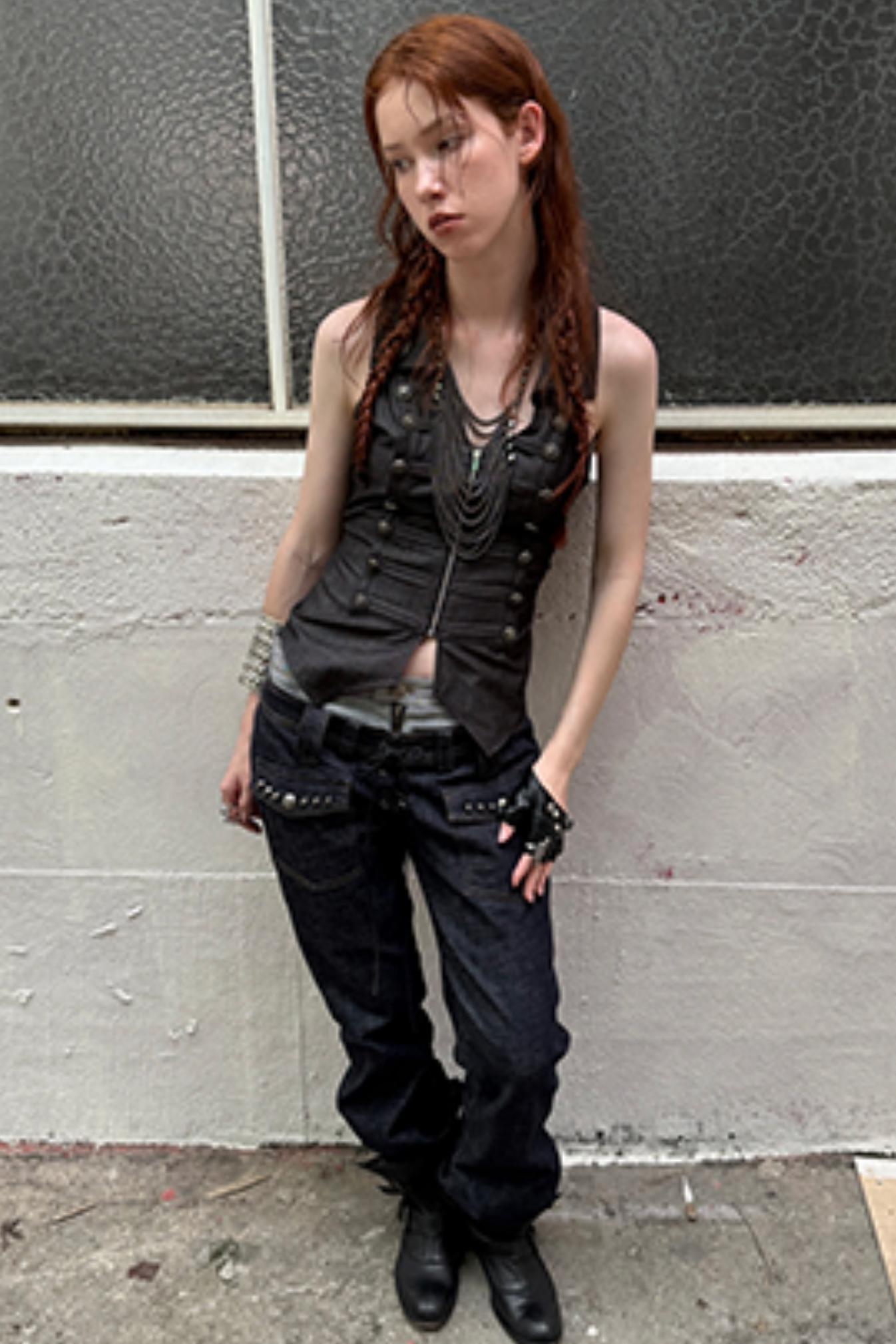 Slim Fit Double-Breasted Zipper Top