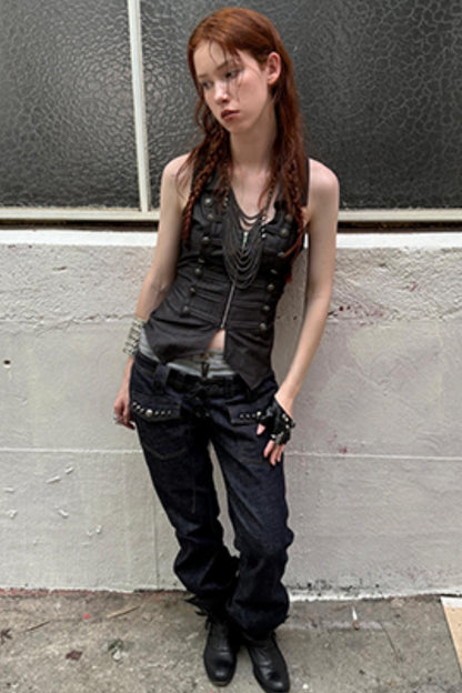 Slim Fit Double-Breasted Zipper Top