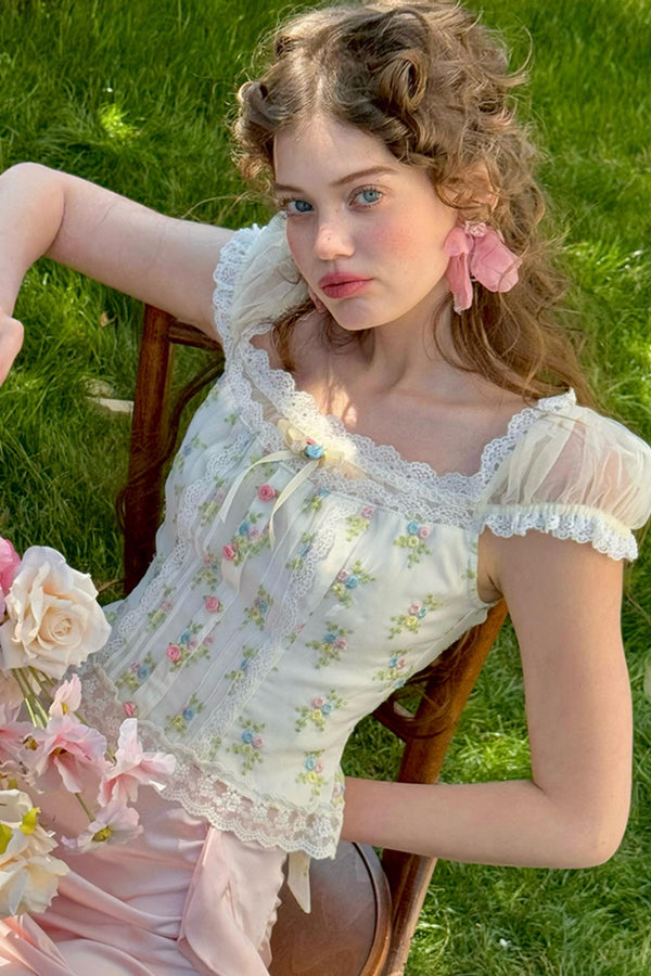 Floral Bubble Sleeve Top