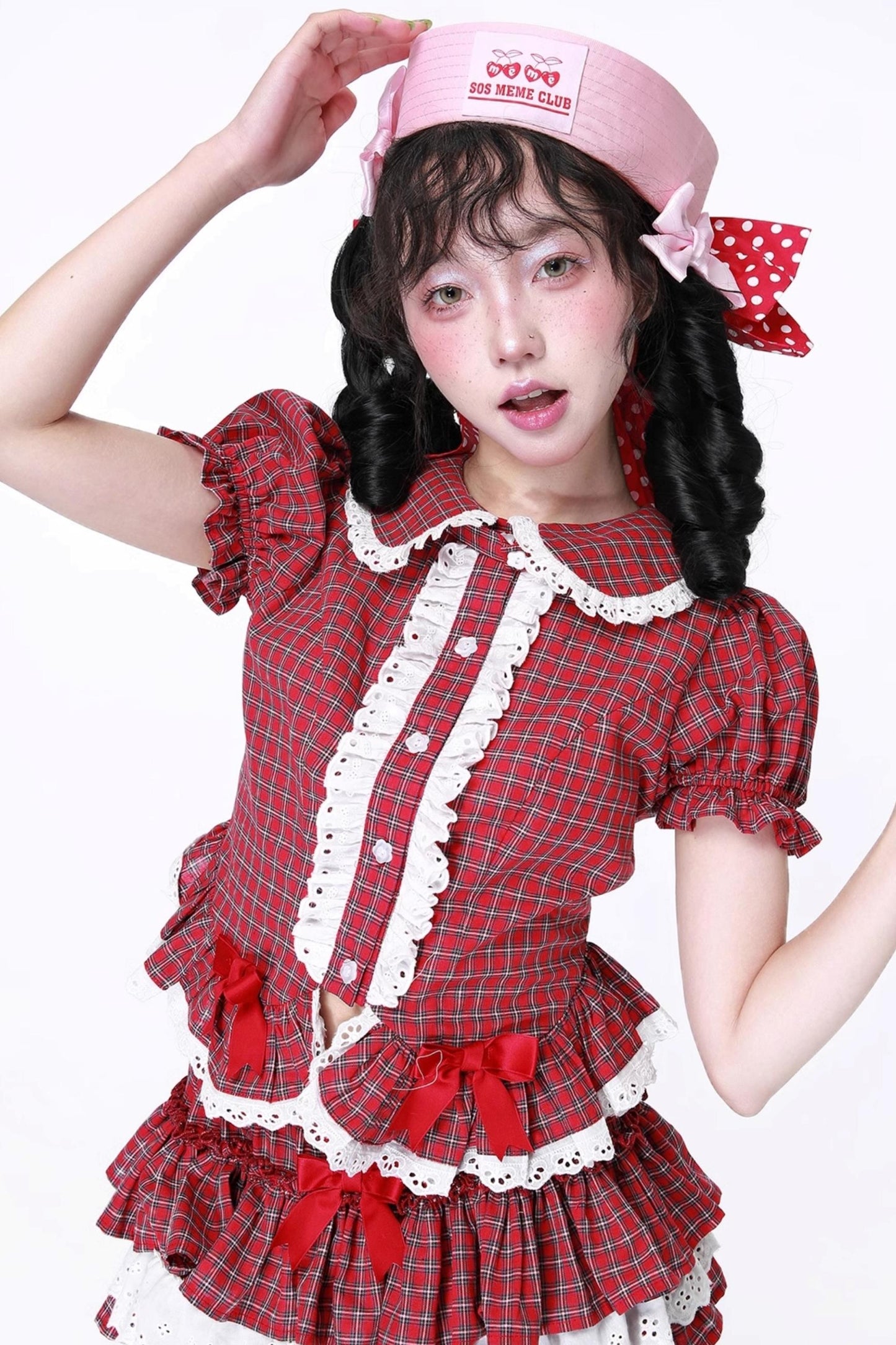 Red Gingham Showa Style Shirt
