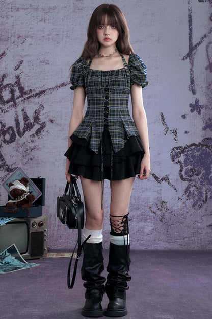 Vintage Green Check Summer Top