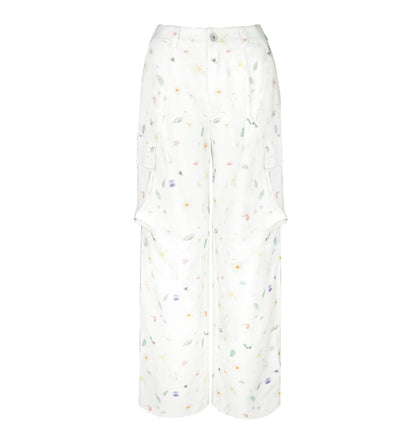 3D Floral Wide-Leg Pants