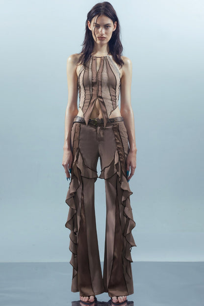 Fiery Chiffon Wide-Leg Trousers