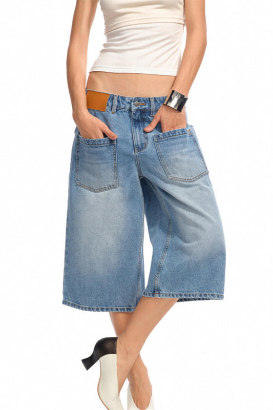 Blue Cow Midi Shorts