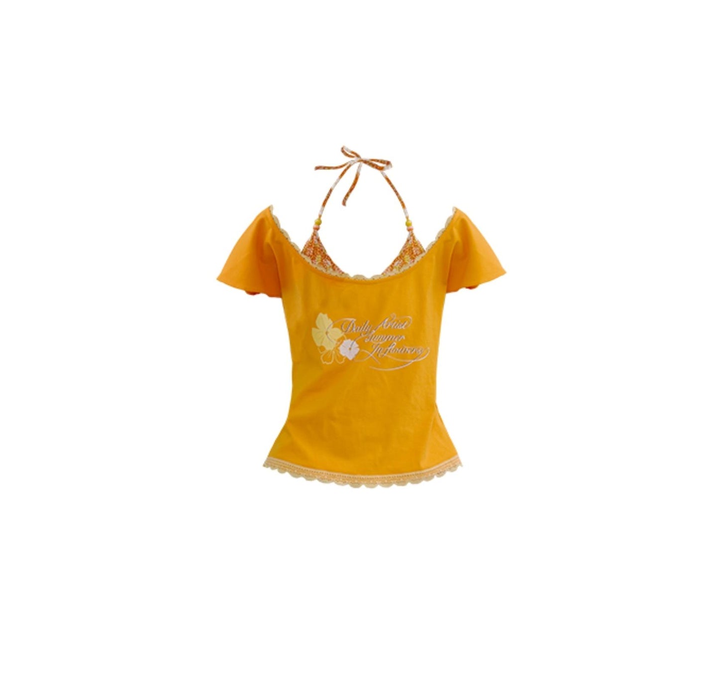 Orange Floral Ruffle Two-Piece Ensemble Set-Up