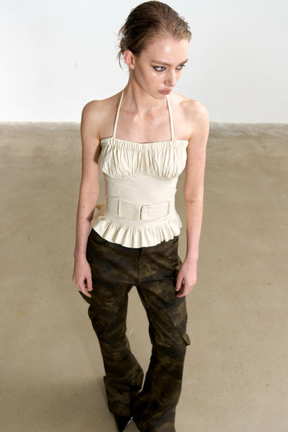 Beige Ruffled Sheath Top