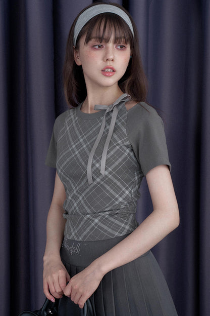 Missy Gray Check Peplum Tee