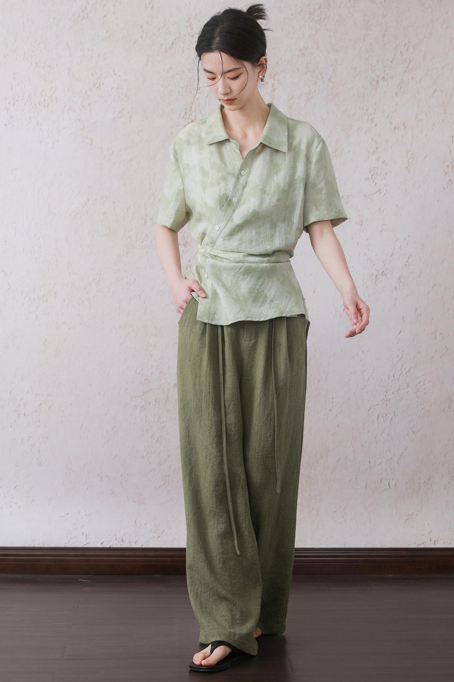 Tea Green Wide-Leg Pants