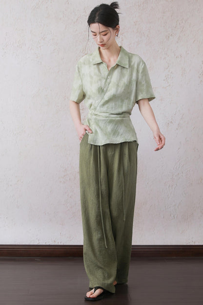 Tea Green Wide-Leg Pants