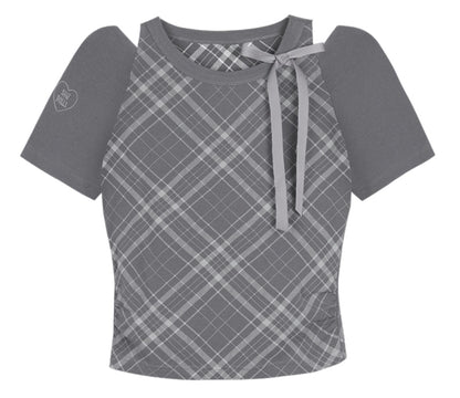 Missy Gray Check Peplum Tee