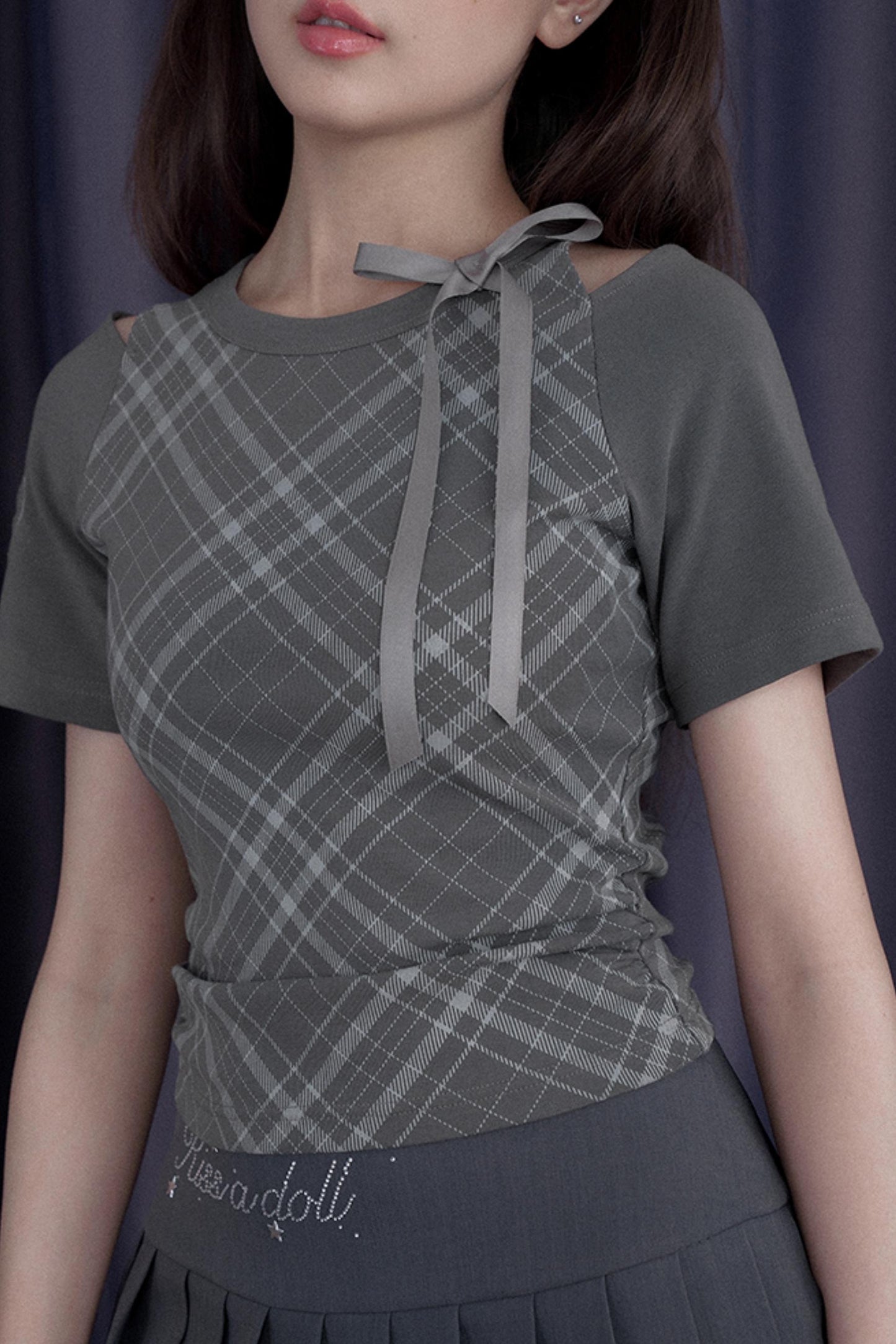 Missy Gray Check Peplum Tee