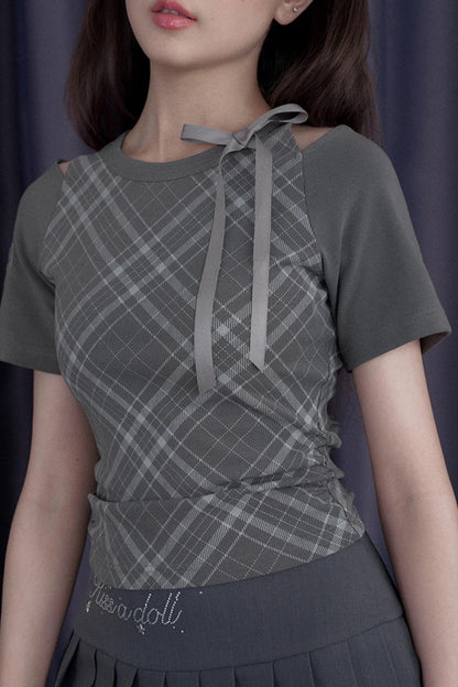 Missy Gray Check Peplum Tee