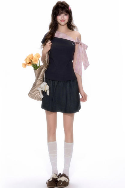 Chic Plaid Asymmetrical Top