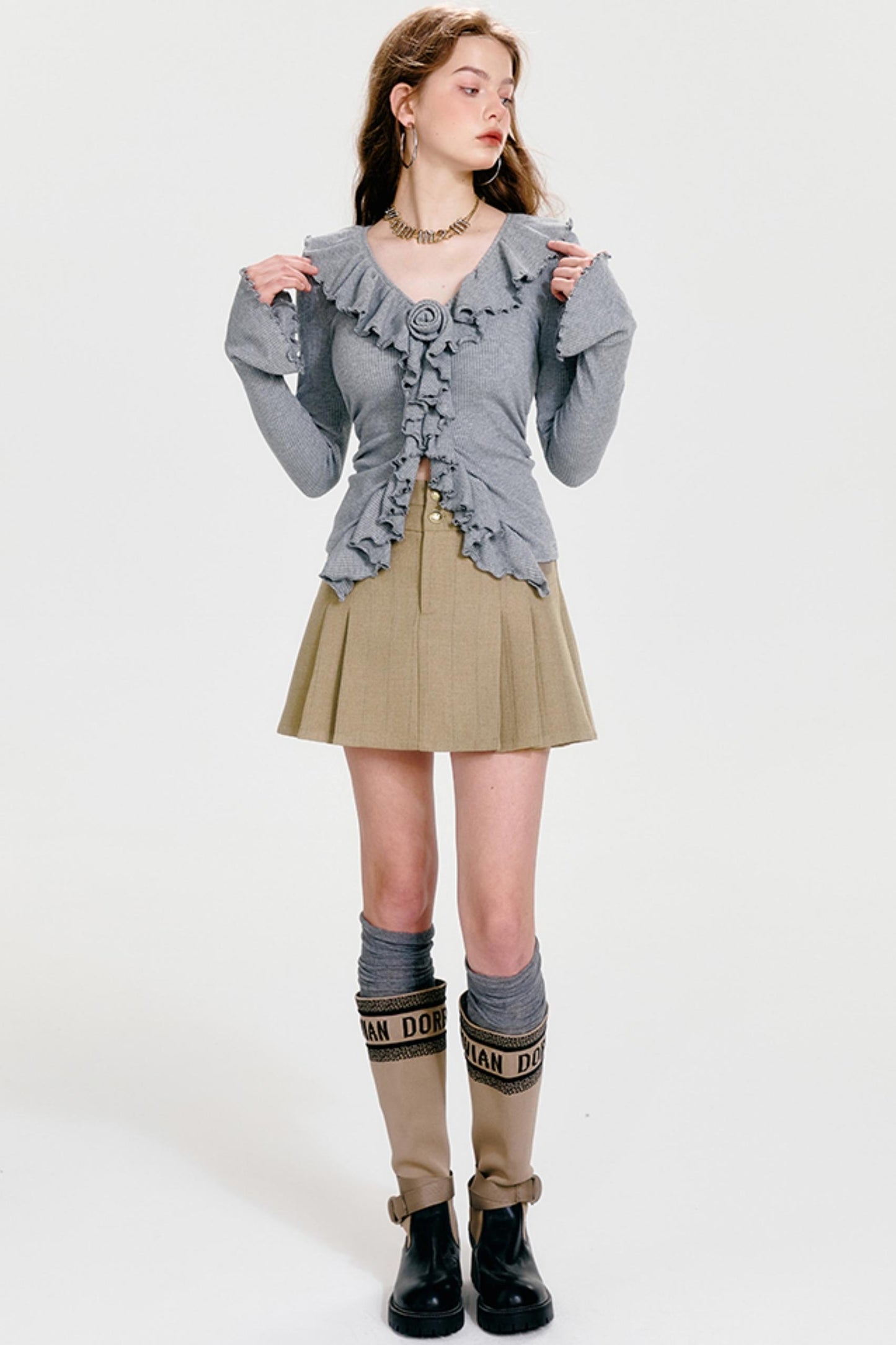 Chic V-Neck Ruffled Cardigan