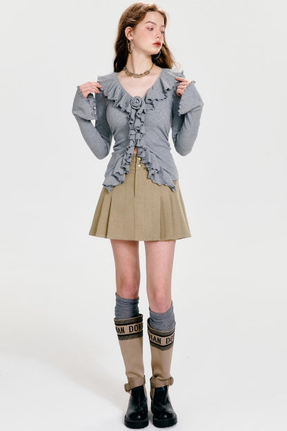 Chic V-Neck Ruffled Cardigan