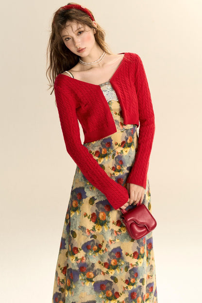 Simple Red Knitted Cardigan