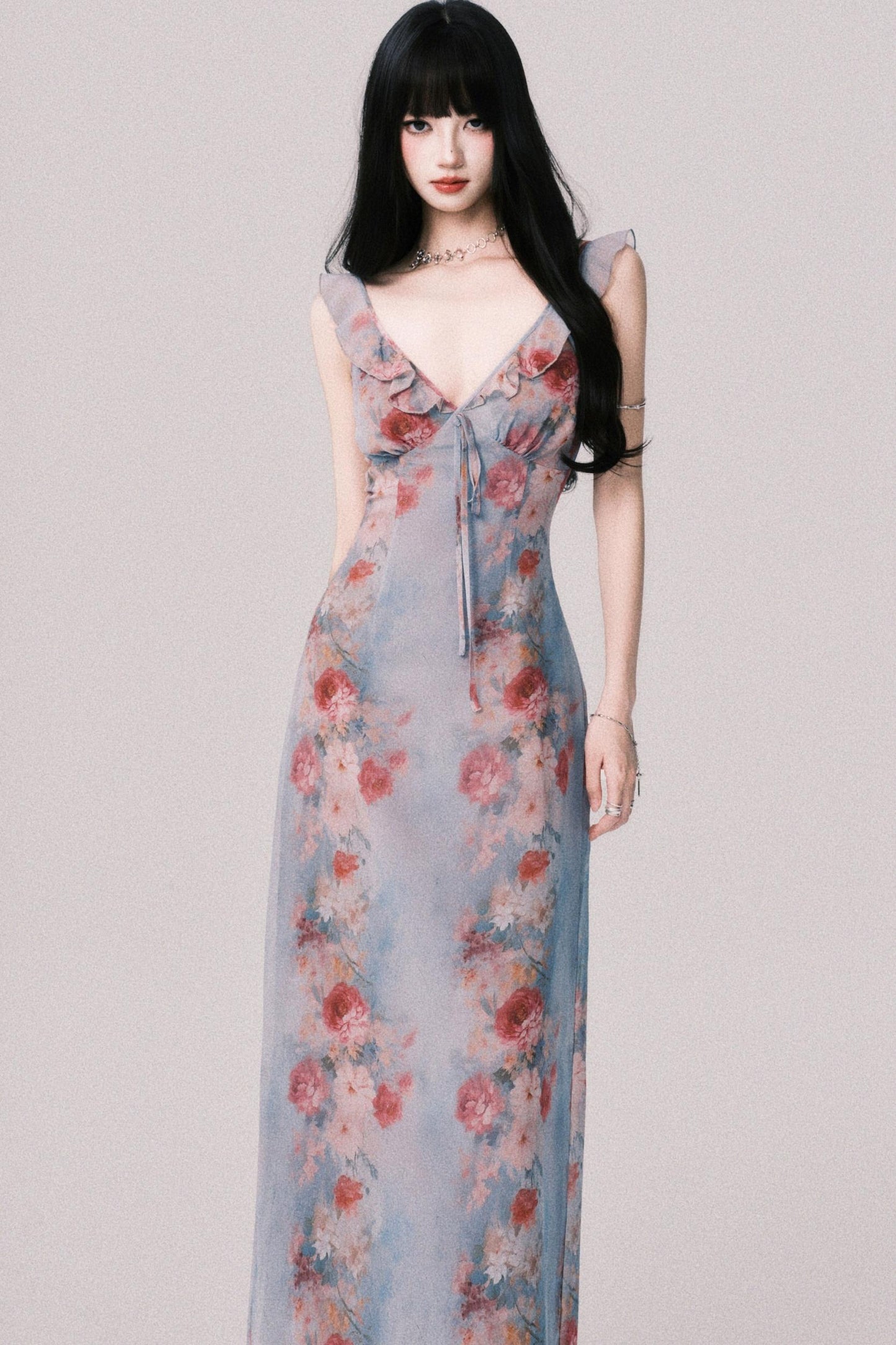 French V-Neck Halter Dress