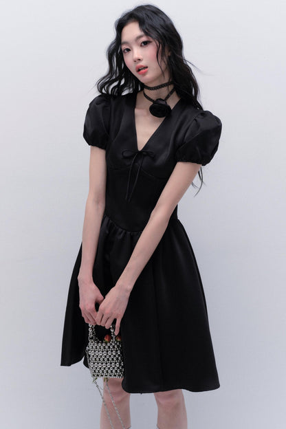 Midnight Rose Puff Sleeve Dress