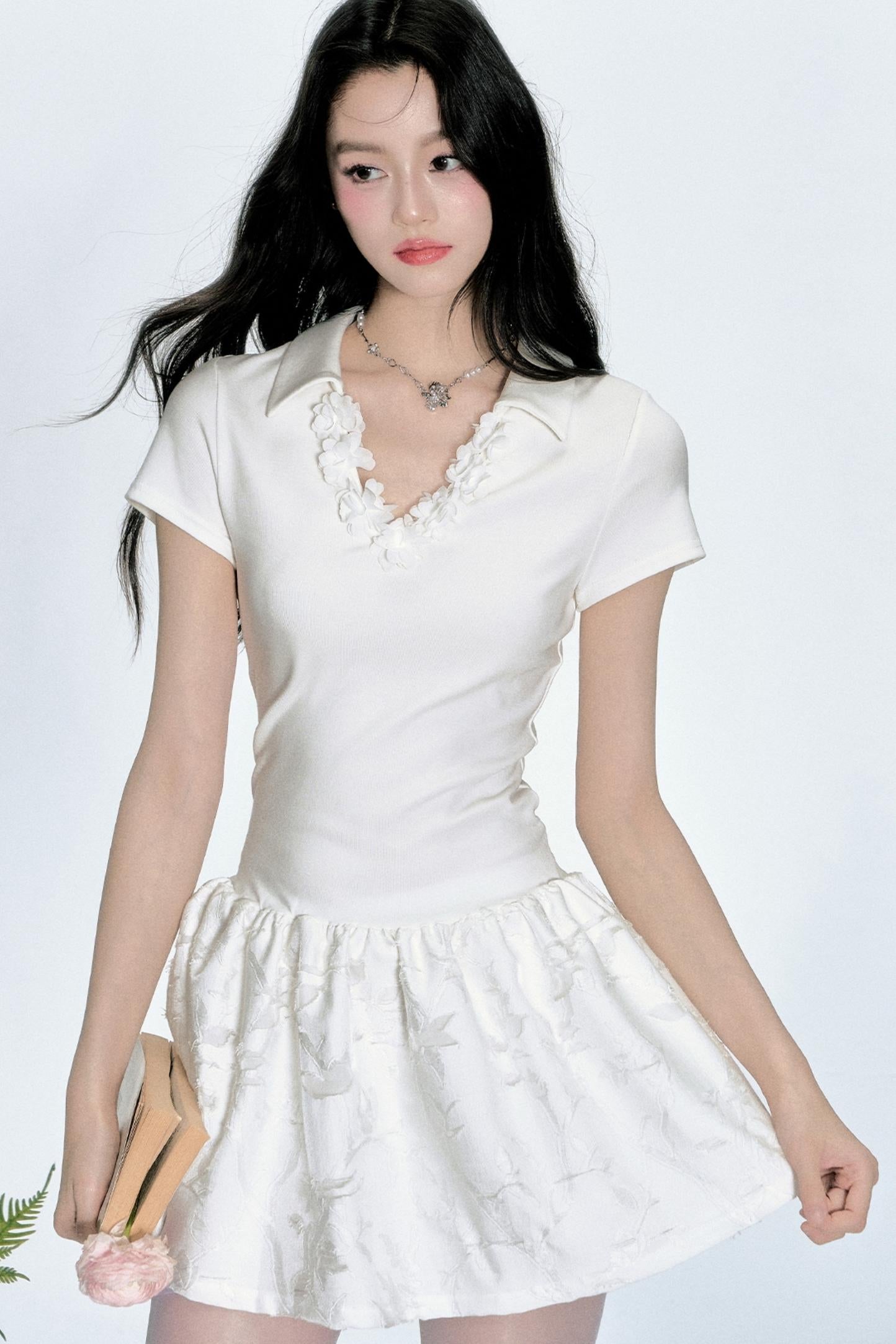 Korean Floral Polo Dress