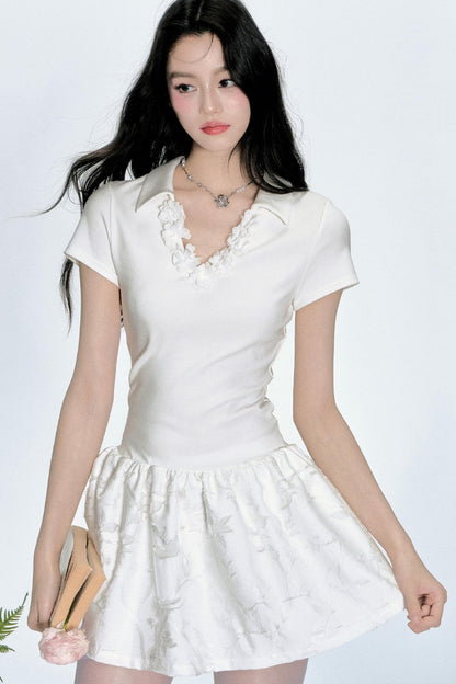 Korean Floral Polo Dress