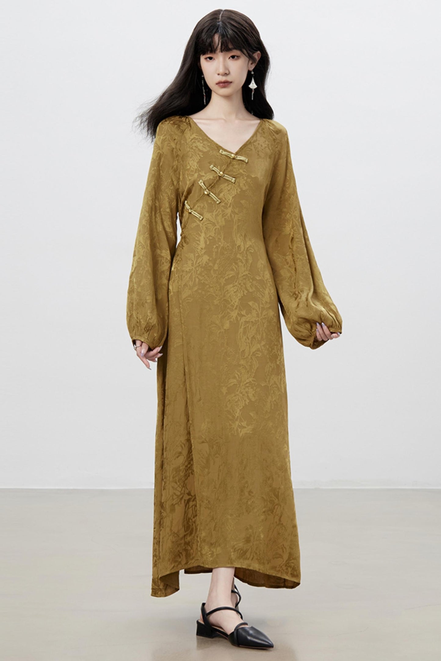 Modern V-Neck Chinese Dress