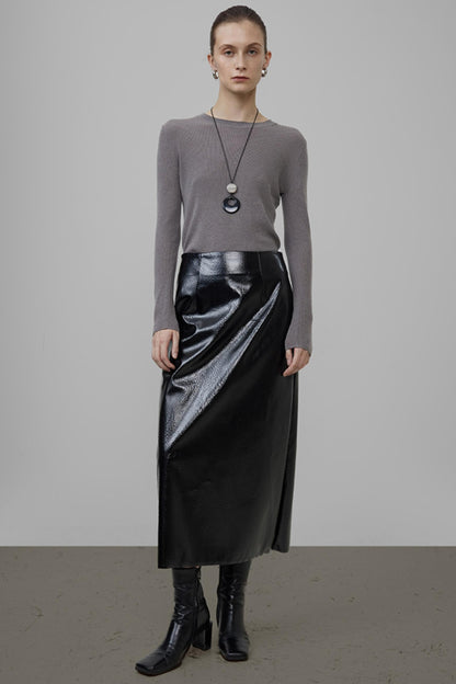 Black Leather Midi Skirt