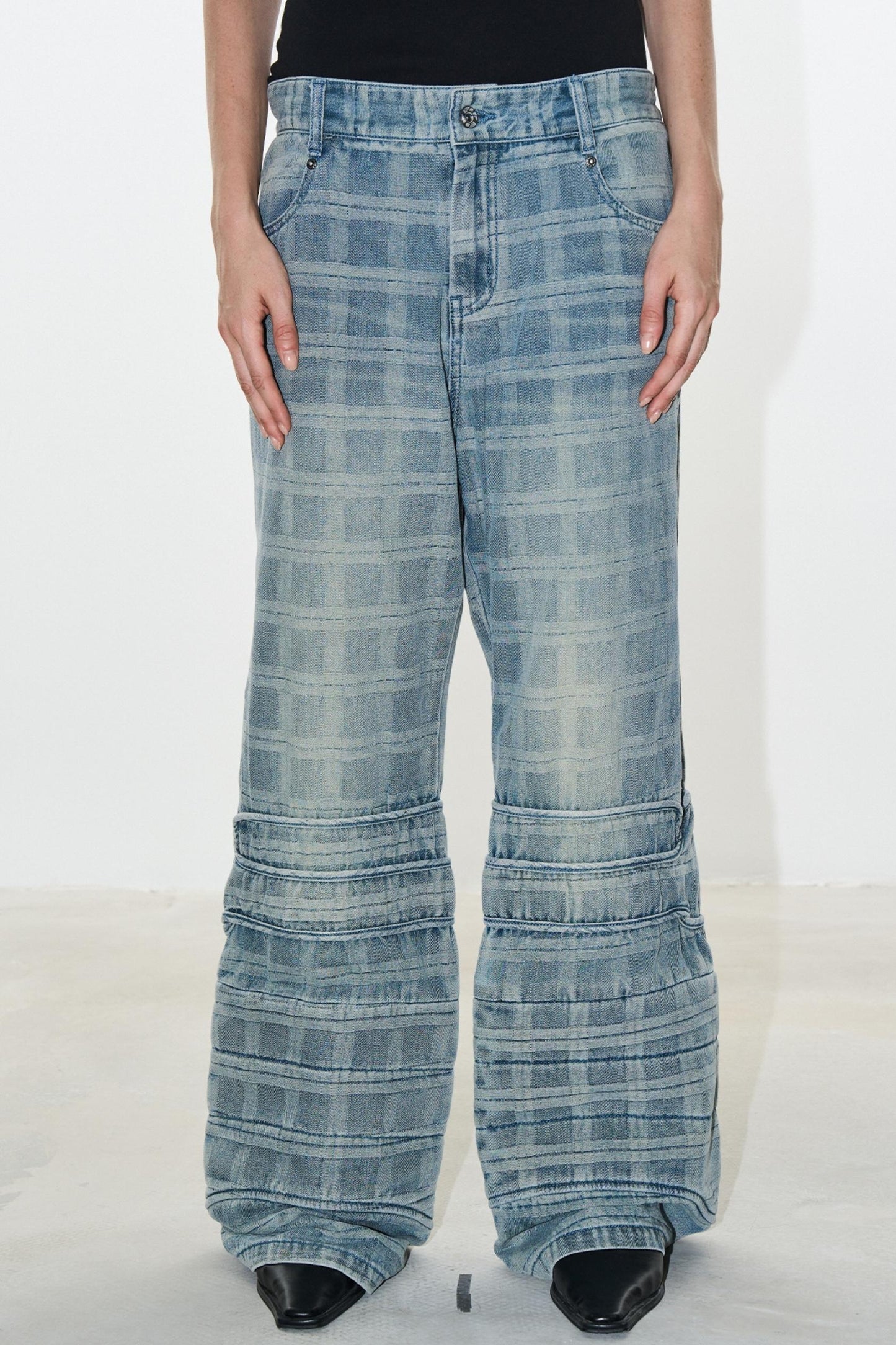 Plaid Denim Pants