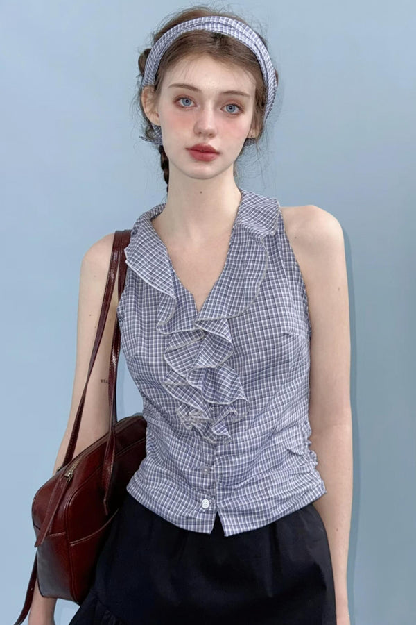 Blue Edge Sleeveless Shirt